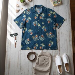 Navy Tropical Print Men's Casual Shirt